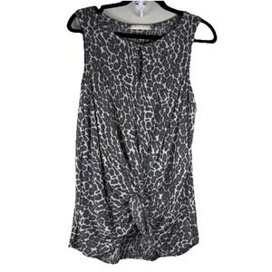 Twenty Second Tank Gray Animal Print Twist Hem Top Size Medium Soft Button